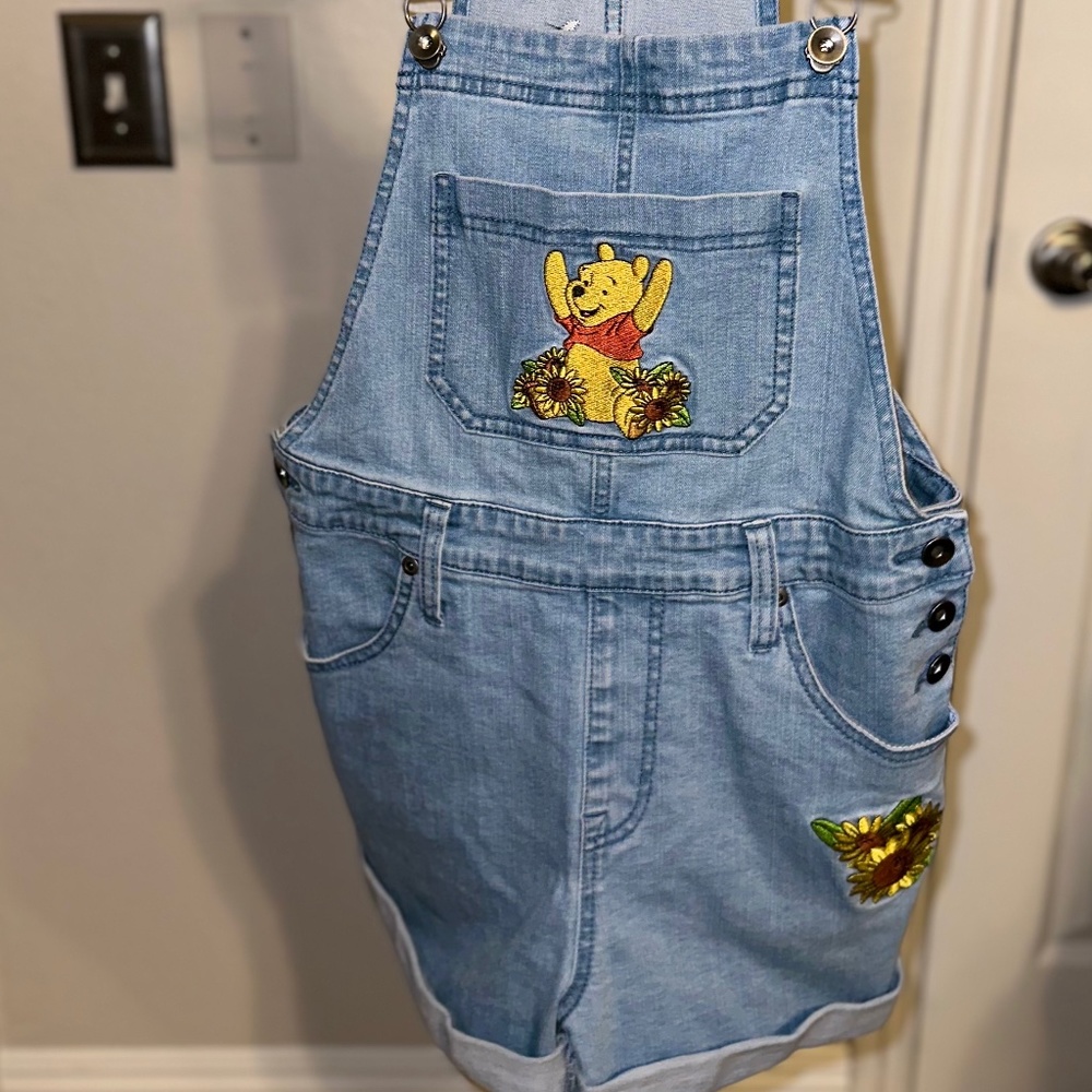 Winnie the Pooh denim overall shorts